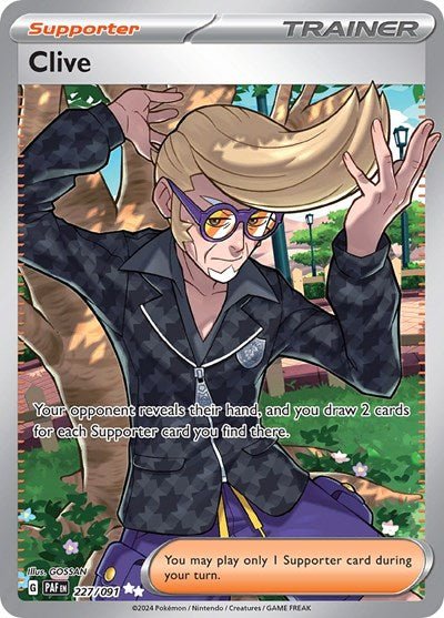 Pokémon card: Clive 227/091 from Paldean Fates (Ultra Rare), front of card