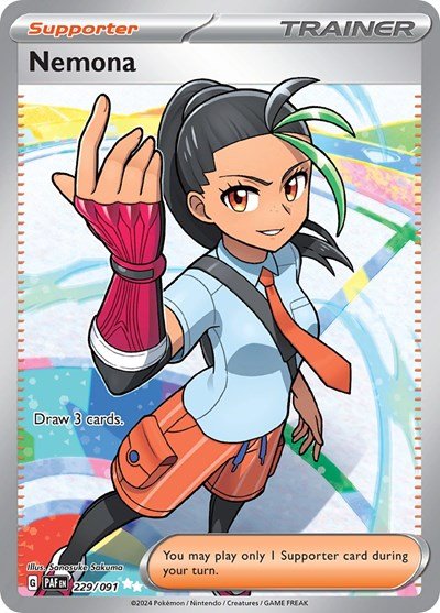 Pokémon card: Nemona 229/091 from Paldean Fates (Ultra Rare), front of card