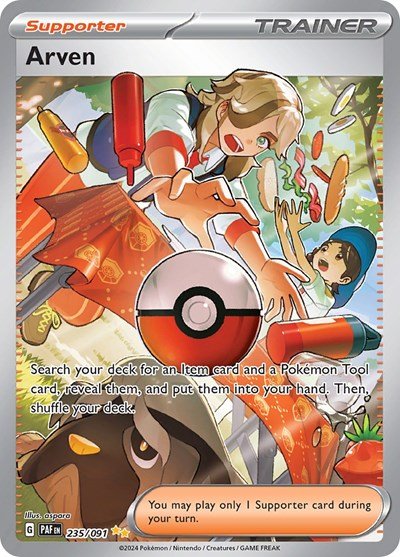 Pokémon card: Arven 235/091 from Paldean Fates (Special Illustration Rare), front of card