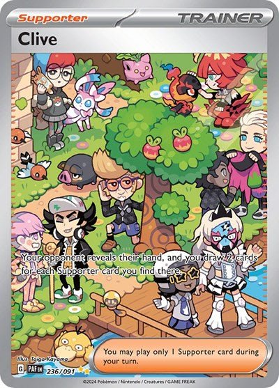 Pokémon card: Clive 236/091 from Paldean Fates (Special Illustration Rare), front of card