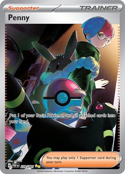 Pokémon card: Penny 239/091 from Paldean Fates (Special Illustration Rare), front of card