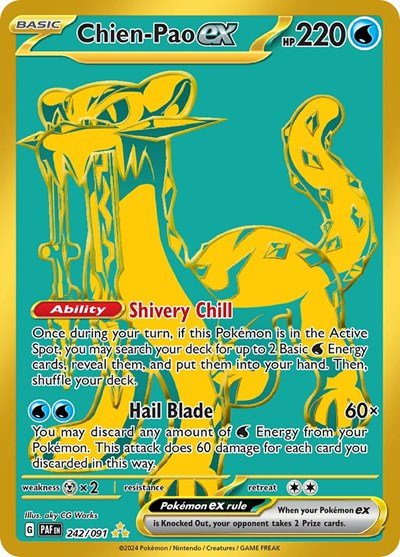 Pokémon card: Chien-Pao ex 242/091 from Paldean Fates (Hyper Rare), Water type, front of card