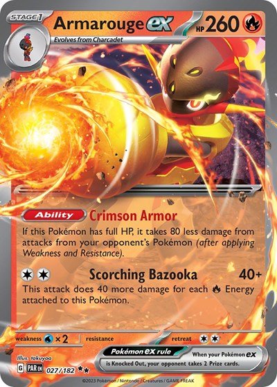 Pokémon card: Armarouge ex 027/182 from Paradox Rift (Double Rare), Fire type, front of card