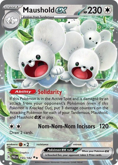 Pokémon card: Maushold ex 155/182 from Paradox Rift (Double Rare), Colorless type, front of card