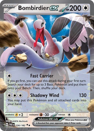 Pokémon card: Bombirdier ex 156/182 from Paradox Rift (Double Rare), Colorless type, front of card