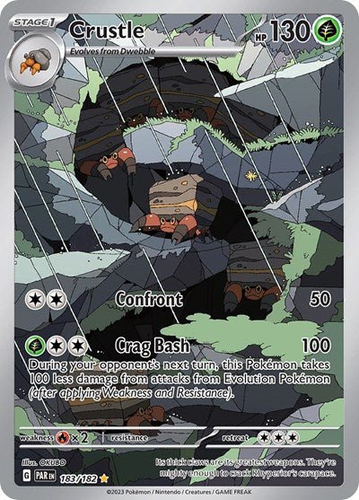 Pokémon card: Crustle 183/182 from Paradox Rift (Illustration Rare), Grass type, front of card