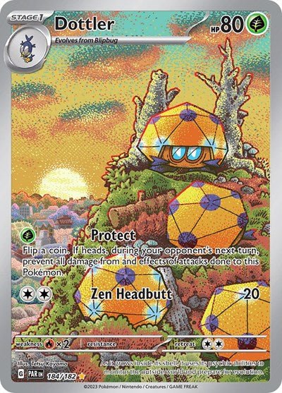 Pokémon card: Dottler 184/182 from Paradox Rift (Illustration Rare), Grass type, front of card