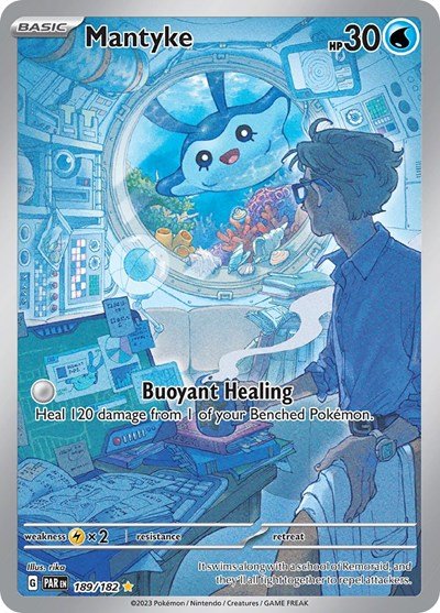 Pokémon card: Mantyke 189/182 from Paradox Rift (Illustration Rare), Water type, front of card