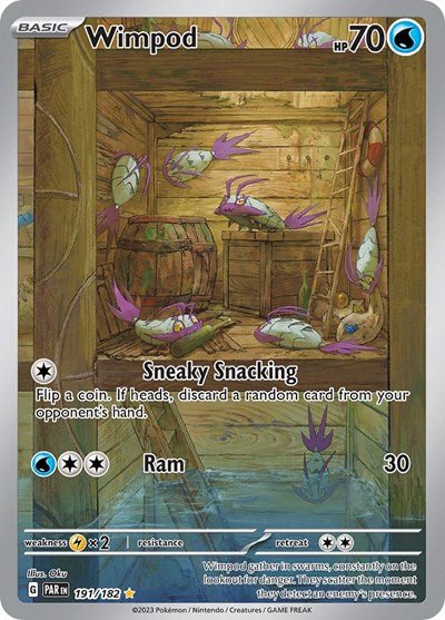 Pokémon card: Wimpod 191/182 from Paradox Rift (Illustration Rare), Water type, front of card