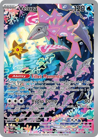 Pokémon card: Veluza 192/182 from Paradox Rift (Illustration Rare), Water type, front of card