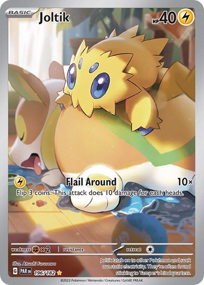 Pokémon card: Joltik 196/182 from Paradox Rift (Illustration Rare), Lightning type, front of card