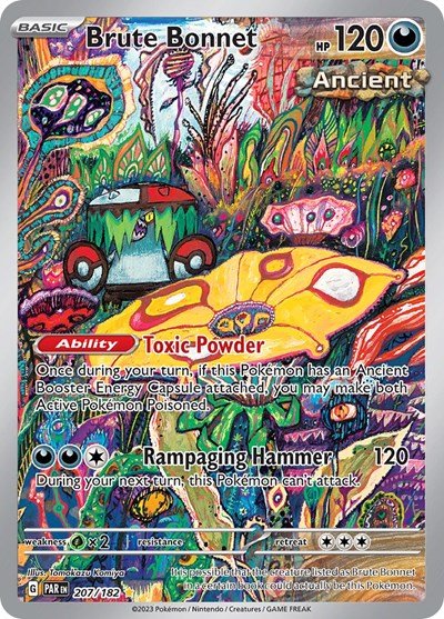 Pokémon card: Brute Bonnet 207/182 from Paradox Rift (Illustration Rare), Darkness type, front of card