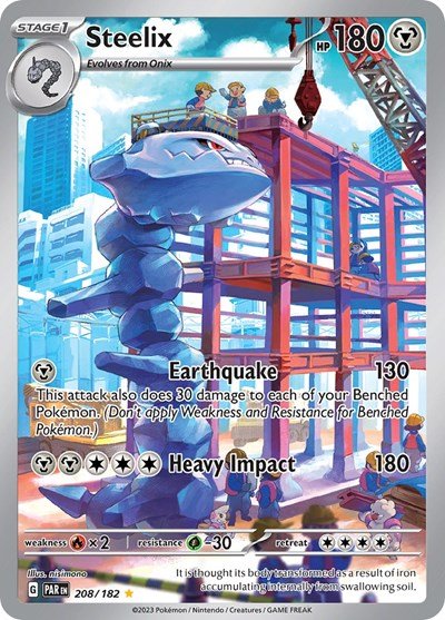 Pokémon card: Steelix 208/182 from Paradox Rift (Illustration Rare), Metal type, front of card