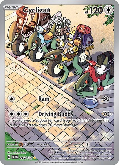 Pokémon card: Cyclizar 215/182 from Paradox Rift (Illustration Rare), Colorless type, front of card