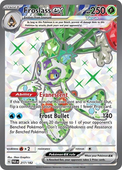 Pokémon card: Froslass ex 217/182 from Paradox Rift (Ultra Rare), Grass type, front of card