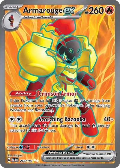 Pokémon card: Armarouge ex 218/182 from Paradox Rift (Ultra Rare), Fire type, front of card