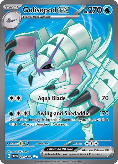 Pokémon card: Golisopod ex 221/182 from Paradox Rift (Ultra Rare), Water type, front of card