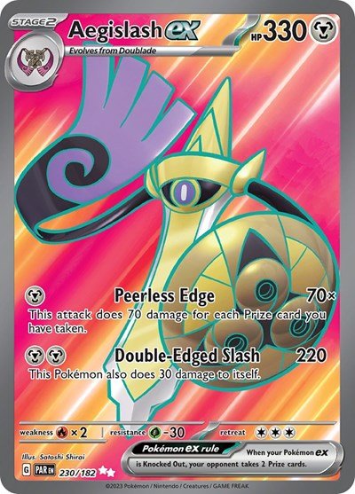 Pokémon card: Aegislash ex 230/182 from Paradox Rift (Ultra Rare), Metal type, front of card