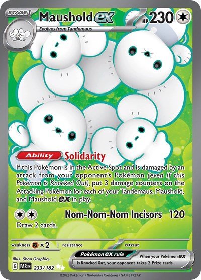 Pokémon card: Maushold ex 233/182 from Paradox Rift (Ultra Rare), Colorless type, front of card