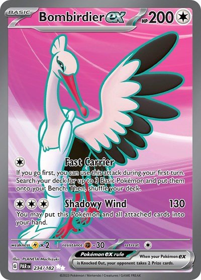 Pokémon card: Bombirdier ex 234/182 from Paradox Rift (Ultra Rare), Colorless type, front of card