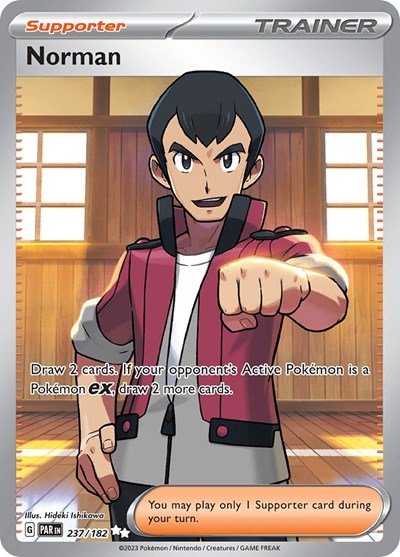Pokémon card: Norman 237/182 from Paradox Rift (Ultra Rare), front of card