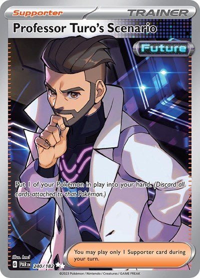 Pokémon card: Professor Turo's Scenario 240/182 from Paradox Rift (Ultra Rare), front of card