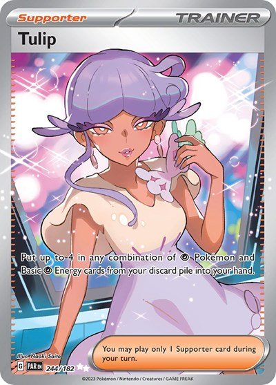 Pokémon card: Tulip 244/182 from Paradox Rift (Ultra Rare), front of card