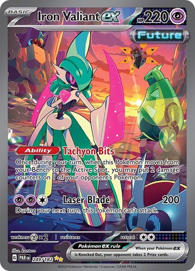 Pokémon card: Iron Valiant ex 249/182 from Paradox Rift (Special Illustration Rare), Psychic type, front of card