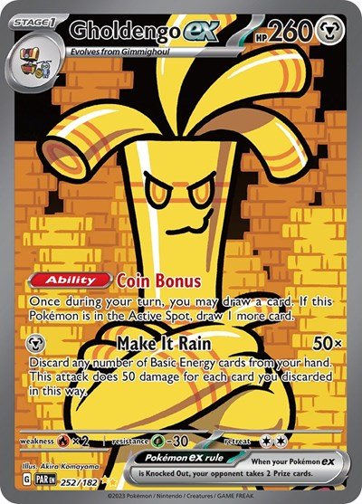 Pokémon card: Gholdengo ex 252/182 from Paradox Rift (Special Illustration Rare), Metal type, front of card