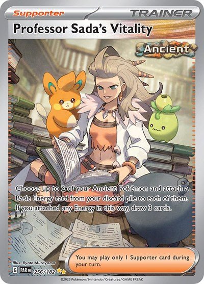 Pokémon card: Professor Sada's Vitality 256/182 from Paradox Rift (Special Illustration Rare), front of card