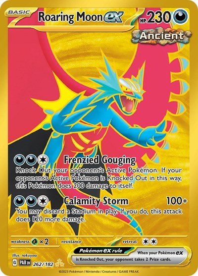 Pokémon card: Roaring Moon ex 262/182 from Paradox Rift (Hyper Rare), Darkness type, front of card