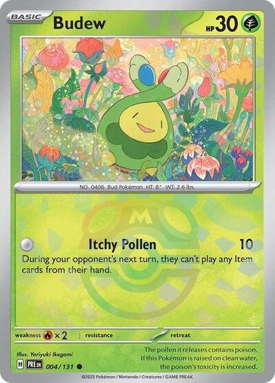 Pokémon card: Budew (Master Ball Pattern) 004/131 from Prismatic Evolutions (Common), Grass type, front of card