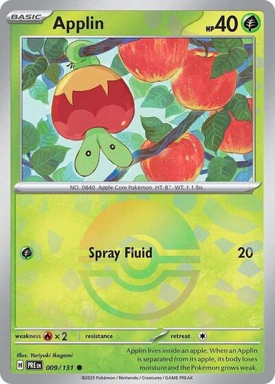 Pokémon card: Applin (Poke Ball Pattern) 009/131 from Prismatic Evolutions (Common), Grass type, front of card
