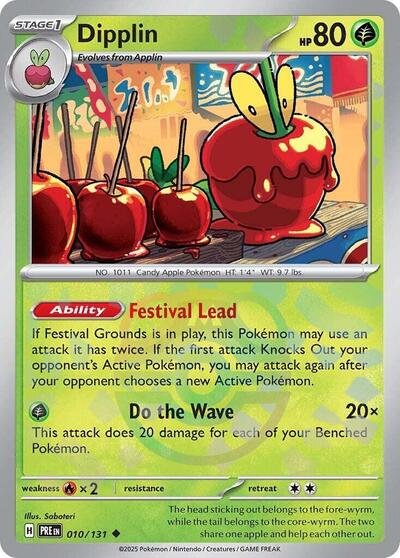 Pokémon card: Dipplin (Master Ball Pattern) 010/131 from Prismatic Evolutions (Uncommon), Grass type, front of card