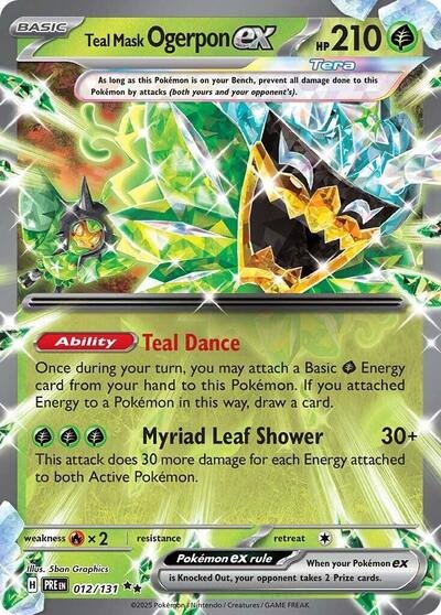 Pokémon card: Teal Mask Ogerpon ex 012/131 from Prismatic Evolutions (Double Rare), Grass type, front of card