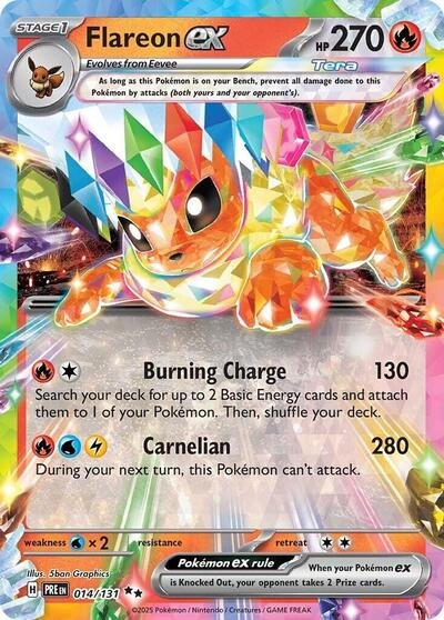 Pokémon card: Flareon ex 014/131 from Prismatic Evolutions (Double Rare), Fire type, front of card