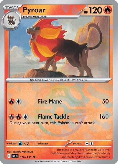Pokémon card: Pyroar (Master Ball Pattern) 016/131 from Prismatic Evolutions (Uncommon), Fire type, front of card