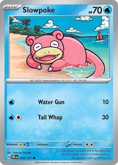 Pokémon card: Slowpoke 018/131 from Prismatic Evolutions (Common), Water type, front of card