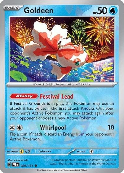 Pokémon card: Goldeen (Master Ball Pattern) 020/131 from Prismatic Evolutions (Common), Water type, front of card