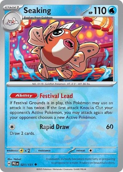 Pokémon card: Seaking (Master Ball Pattern) 021/131 from Prismatic Evolutions (Uncommon), Water type, front of card