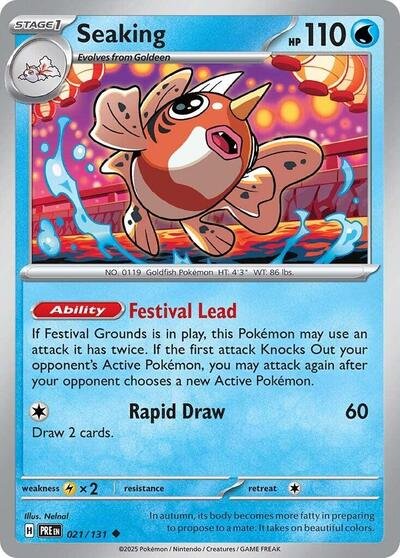 Pokémon card: Seaking 021/131 from Prismatic Evolutions (Uncommon), Water type, front of card
