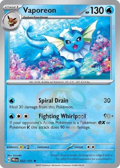 Pokémon card: Vaporeon (Master Ball Pattern) 022/131 from Prismatic Evolutions (Rare), Water type, front of card