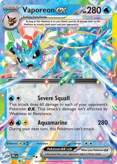 Pokémon card: Vaporeon ex 023/131 from Prismatic Evolutions (Double Rare), Water type, front of card