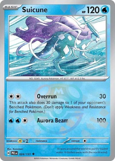 Pokémon card: Suicune (Master Ball Pattern) 024/131 from Prismatic Evolutions (Uncommon), Water type, front of card