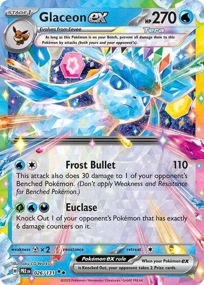 Pokémon card: Glaceon ex 026/131 from Prismatic Evolutions (Double Rare), Water type, front of card