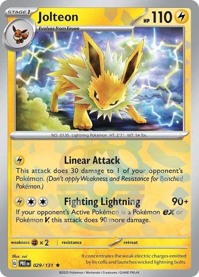 Pokémon card: Jolteon (Master Ball Pattern) 029/131 from Prismatic Evolutions (Rare), Lightning type, front of card