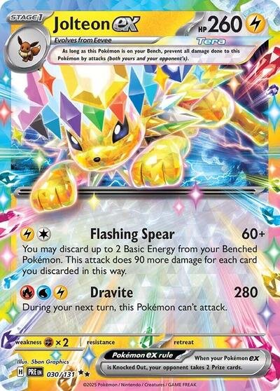 Pokémon card: Jolteon ex 030/131 from Prismatic Evolutions (Double Rare), Lightning type, front of card