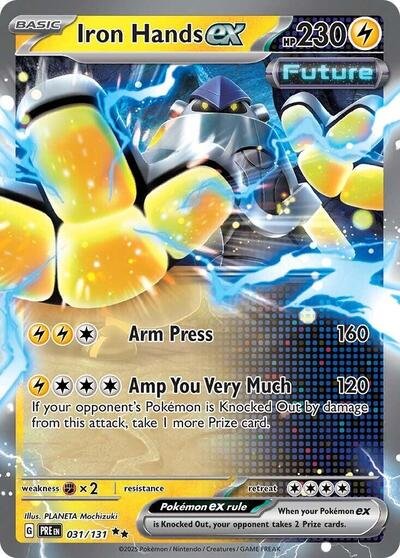 Pokémon card: Iron Hands ex 031/131 from Prismatic Evolutions (Double Rare), Lightning type, front of card