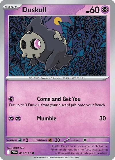 Pokémon card: Duskull 035/131 from Prismatic Evolutions (Common), Psychic type, front of card