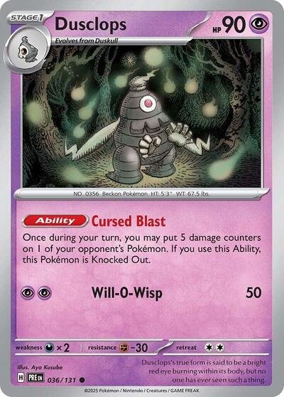 Pokémon card: Dusclops 036/131 from Prismatic Evolutions (Common), Psychic type, front of card